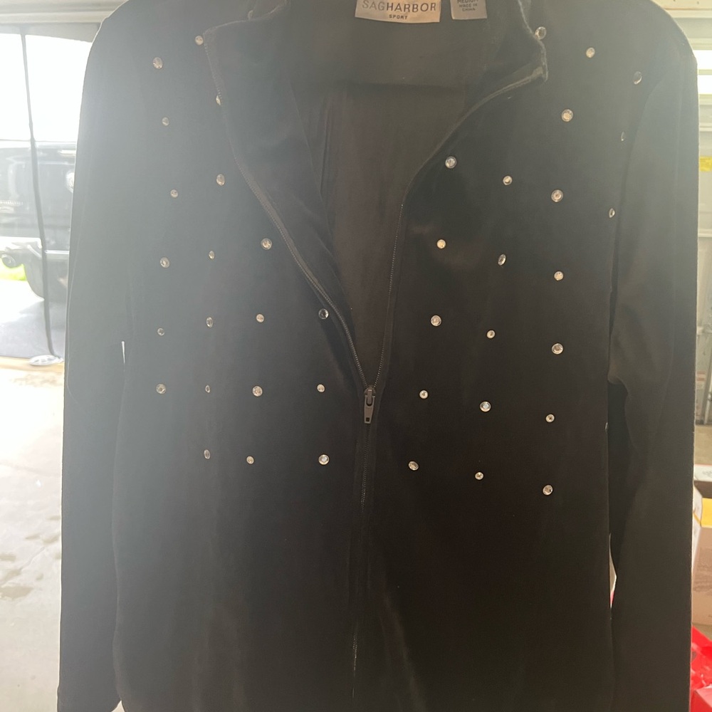 Sag Harbor Black Jacket with Studded Details Women’s sweatsuit